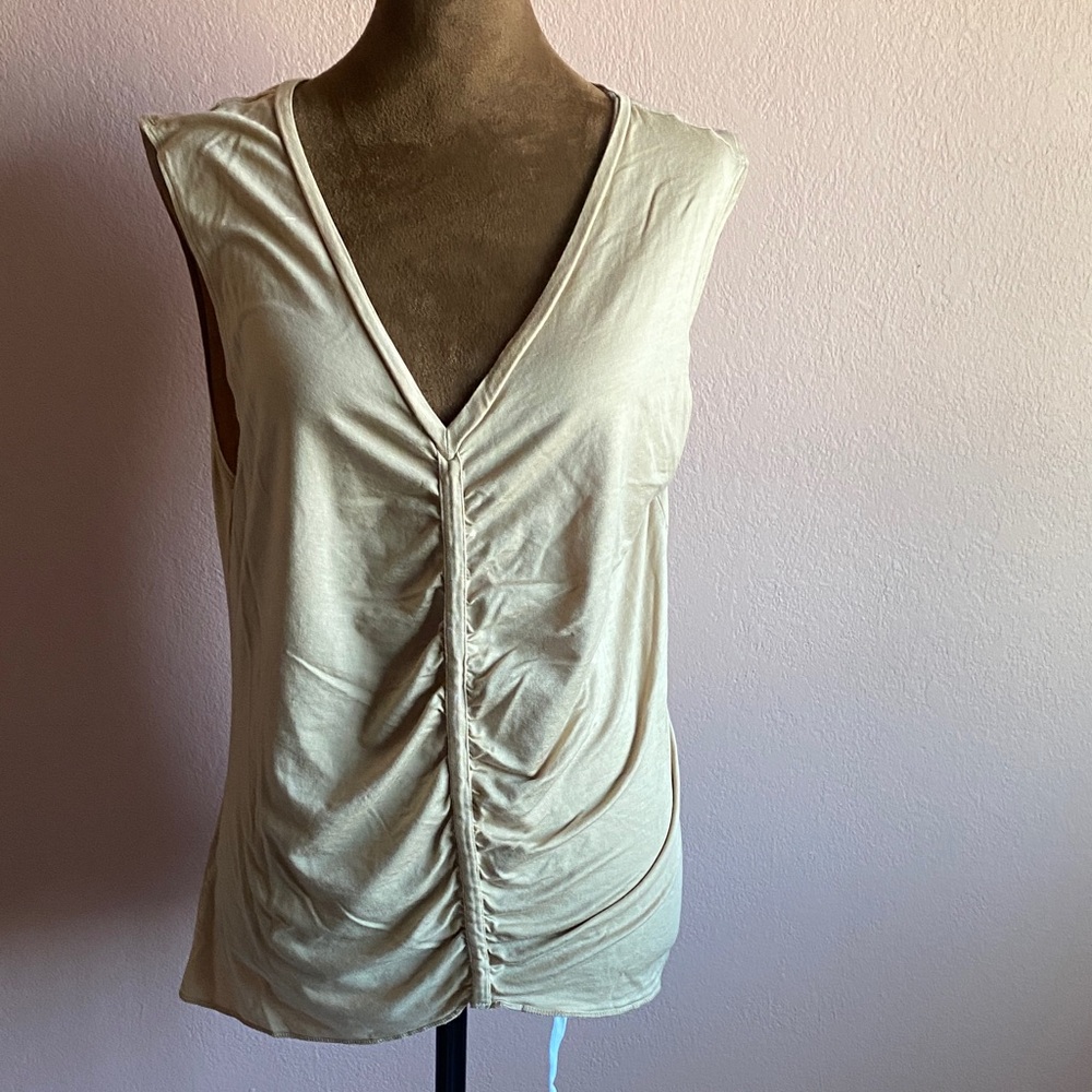 Banana Republic Cream Ruched V-Neck Tank Top